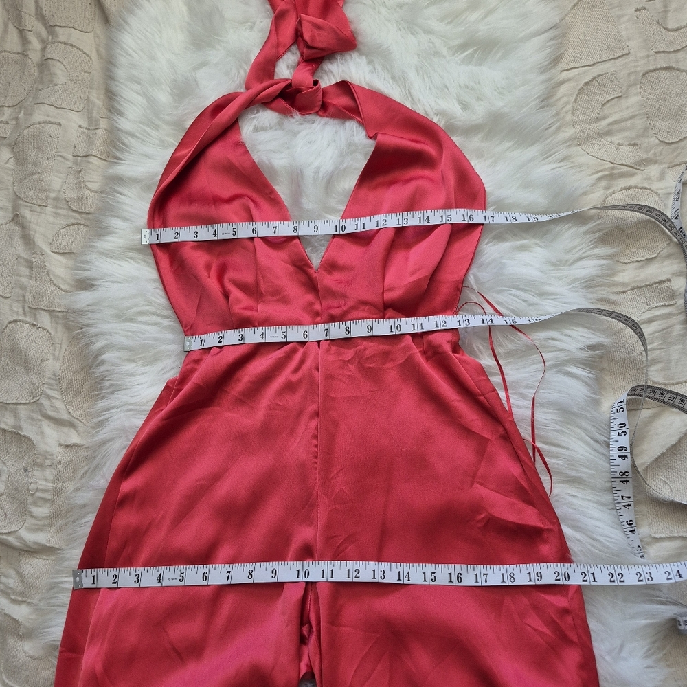 Zara Satin Effect Pink Halter Neck Wide Leg Jumpsuit Size S - Picture 14 of 16